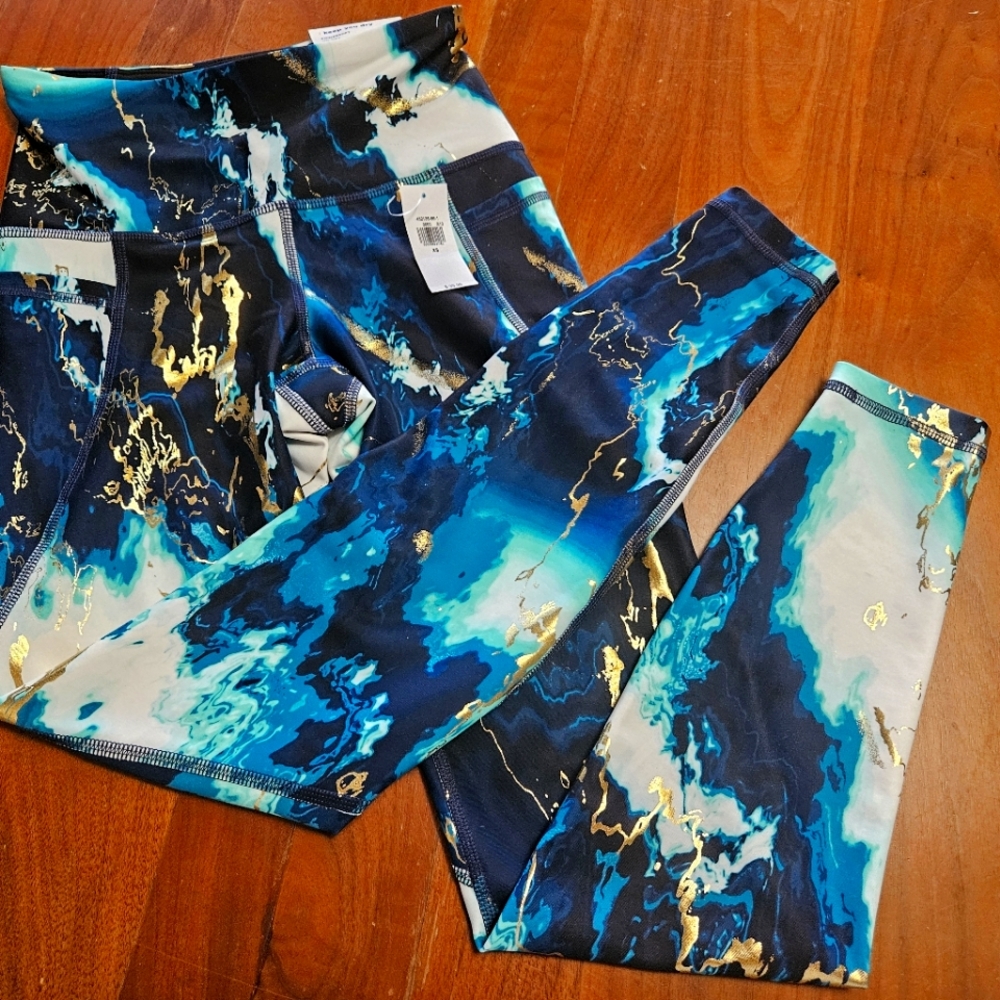 NWT Old Navy Active Girl's Turquoise Gold High-Rise Powersoft 7/8 Ankle Leggings